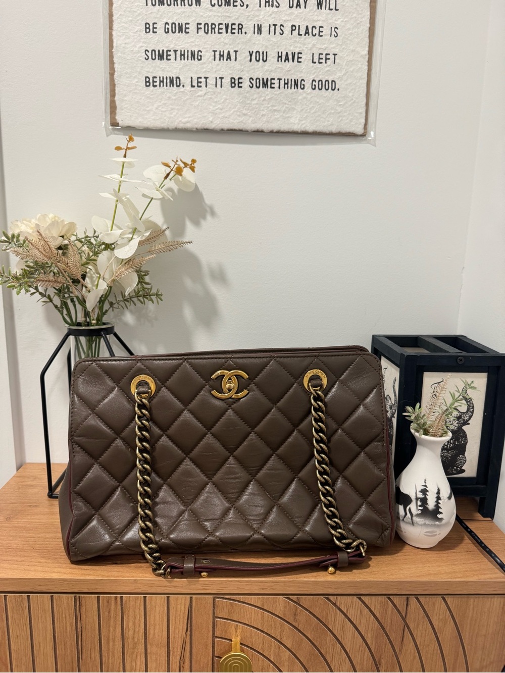 CHANEL Quilted Calfskin Leather Perfect Edge Tote with Gold Hardware